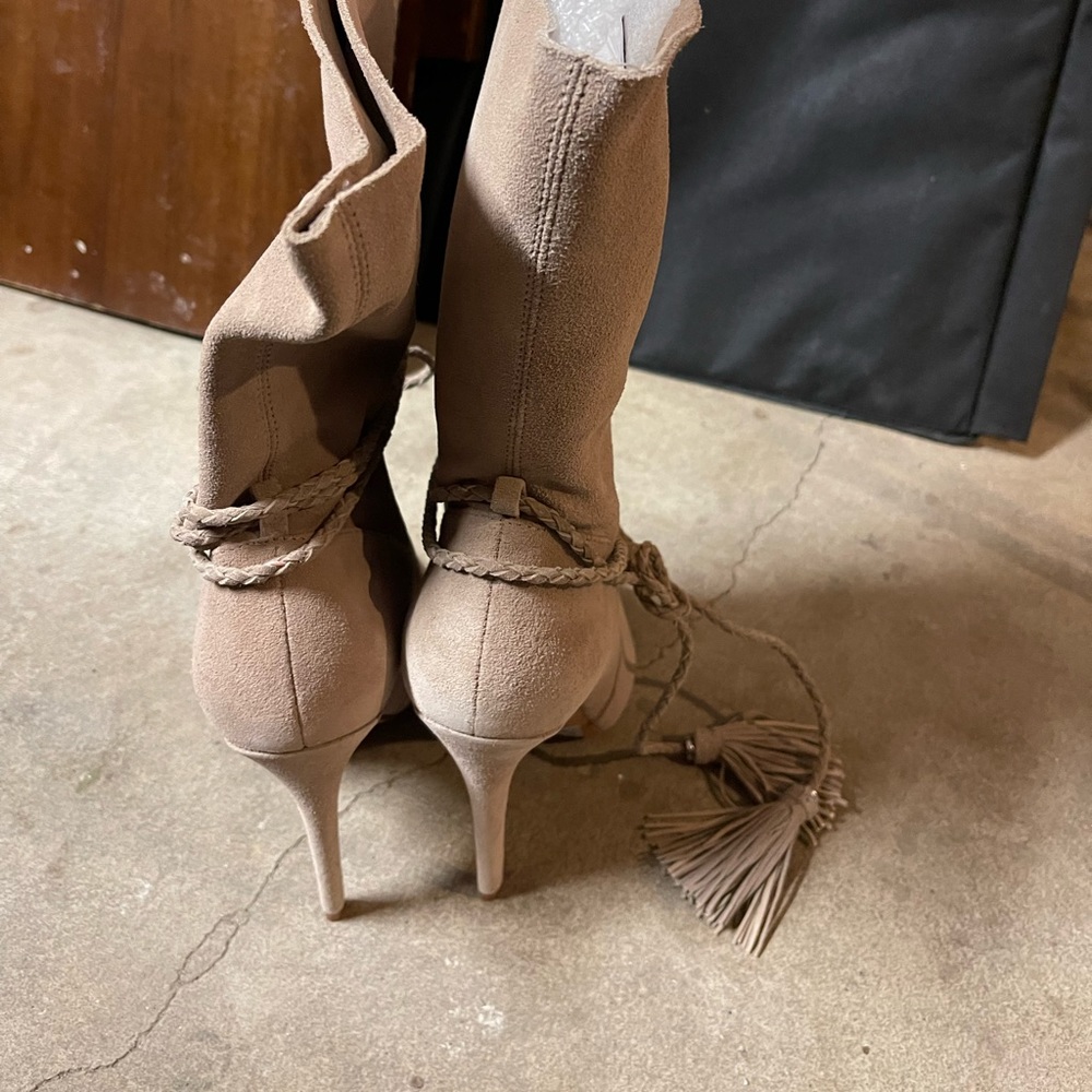 Schutz Cow Suede Jamie Heeled Bootie with peep toe